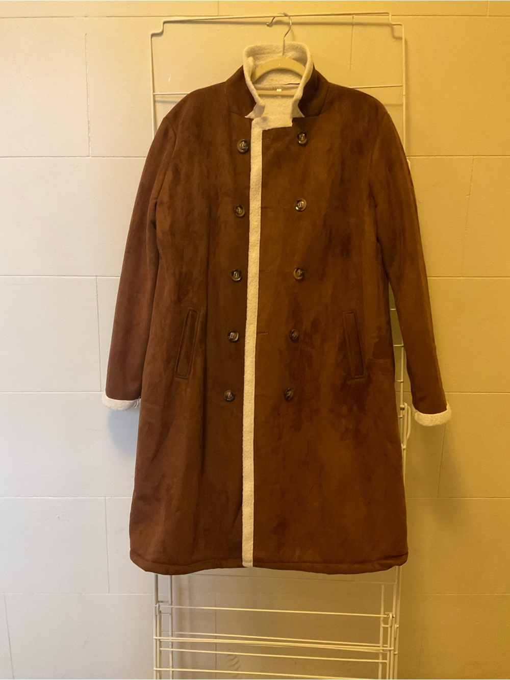 Coat Faux Suede Coat. Women’s Shearling-line Double-Breasted Coat